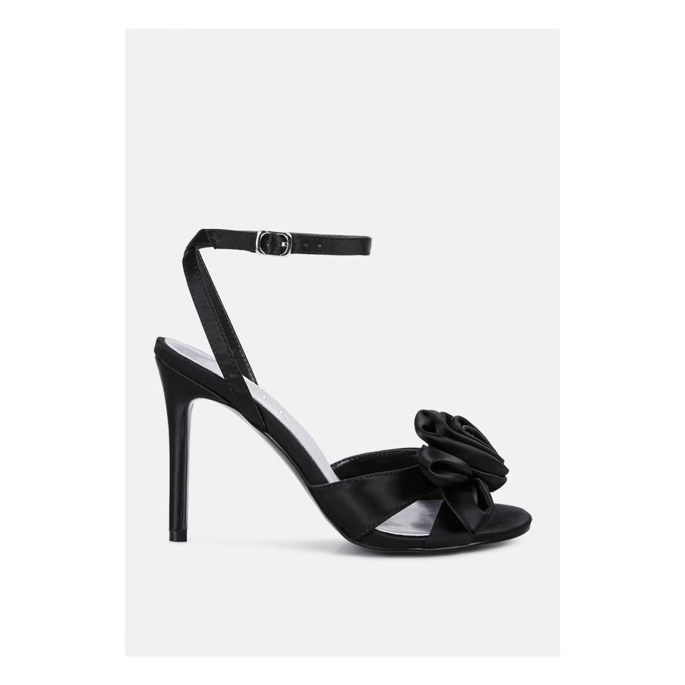 Rag & Co. Chaumet Satin Stiletto Flower Evening Sandal Shoes Size 8